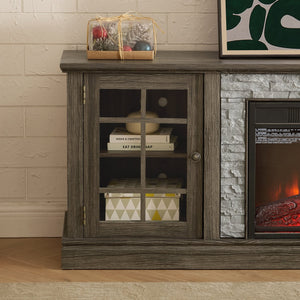 English Elm 70" Modern TV Stand with 23" Electric Fireplace, Faux Stone Mantel, Ample Storage & Cable Management Grey W2275S00024