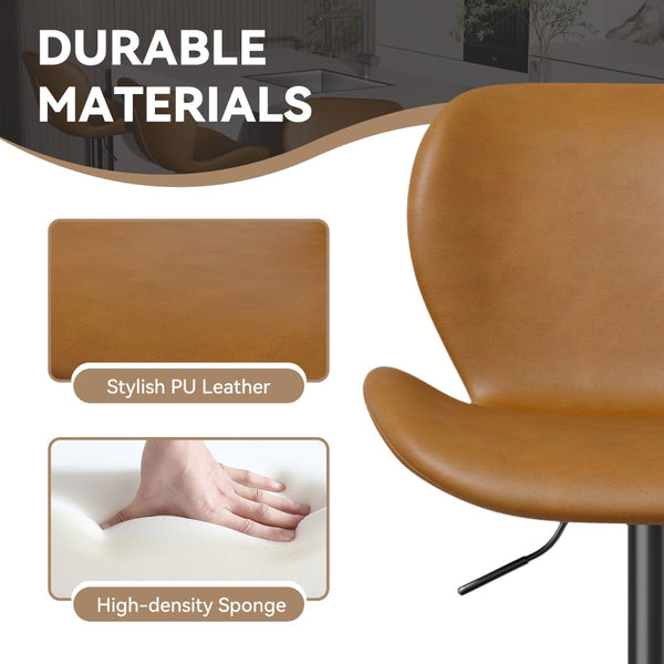 English Elm Swivel Bar Stools Set Of 2 - Adjustable Pu Leather Chairs With Back & Footrest For Comfort & Style T3950P396422-GIGA