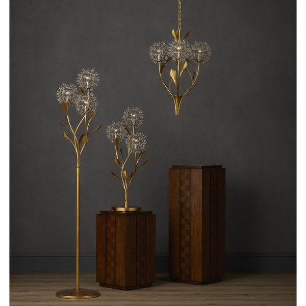 Dandelion Silver & Gold Pendant - Handcrafted Wrought Iron Floral Light Fixture with Unique Design