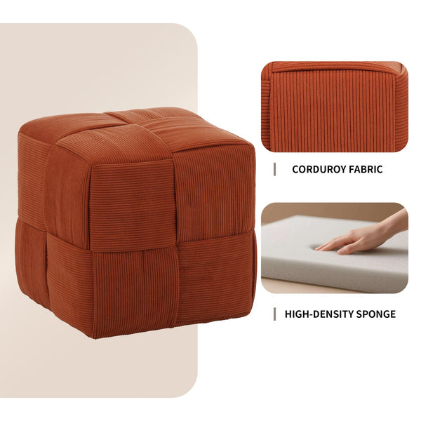English Elm Ottoman Plush Corduroy Round Footrest Stool with High‑Resilience Foam, Sturdy MDF Frame, Versatile Use Brown W3851P369738