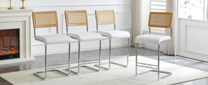 English Elm Natural Rattan Backrest Counter Stools Set of 4 with Chrome Legs and Pu Leather Seats W2920S00106