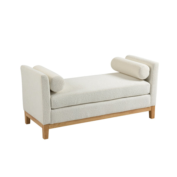 English Elm 54.3"w Boucle Upholstered Bench with Bolster Pillows Pocket Spring Cushion Wood Legs W3188P410646