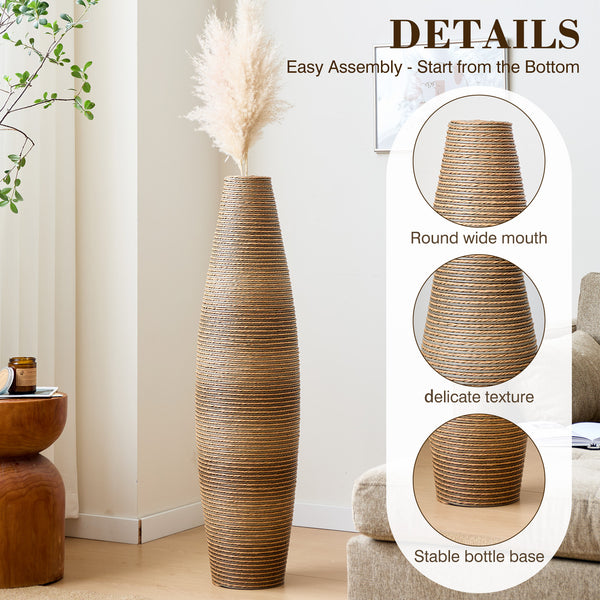 English Elm 39.4" Handcrafted Rattan-textured Pvc Tall Floor Vase Boho Entryway Sculptural Accent W2796P446205