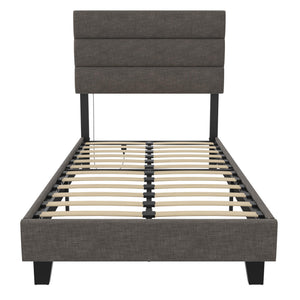 English Elm Paloma Linen Upholstered Bed Channel Tufted Headboard with Built-in Dual Usb Ports B2733P445252