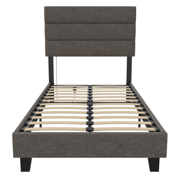 English Elm Paloma Linen Upholstered Bed Channel Tufted Headboard with Built-in Dual Usb Ports B2733P445252