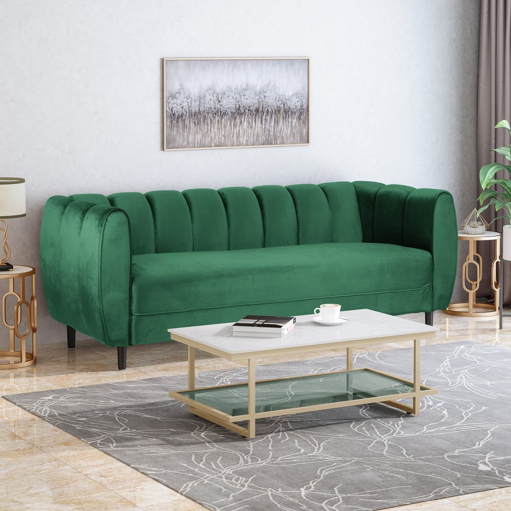 English Elm Miranda Channel Stitch Velvet Sofa Curved Shell Design for Glam Living Rooms N771P371449L_N771P371450L