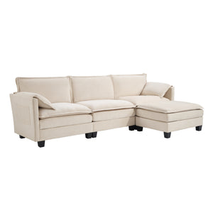 English Elm 107-inch Modular L-shaped Sectional Sofa with Velvet Upholstery and Built-in Storage Beige W3480S00001