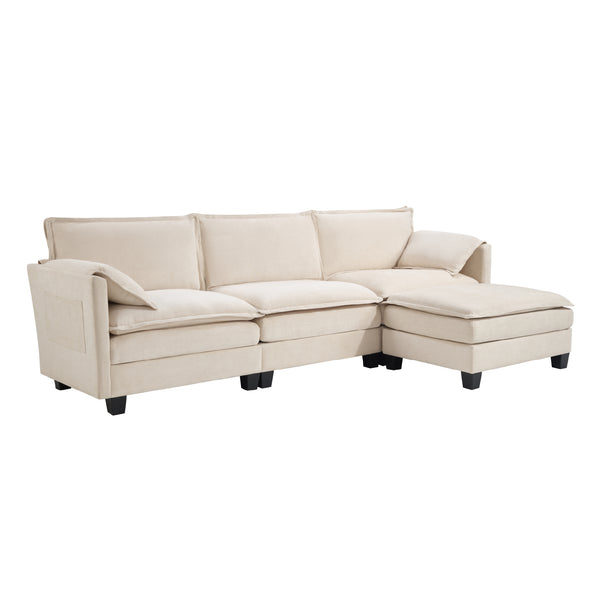 English Elm 107-inch Modular L-shaped Sectional Sofa with Velvet Upholstery and Built-in Storage Beige W3480S00001