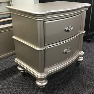 English Elm Wood Nightstand With 2 Drawer In Antique Silver