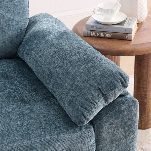 English Elm Leisure Chenille Two Seat Reclining Sofa with Usb Port Storage Ottoman Padded Armrests Blue W487S00516