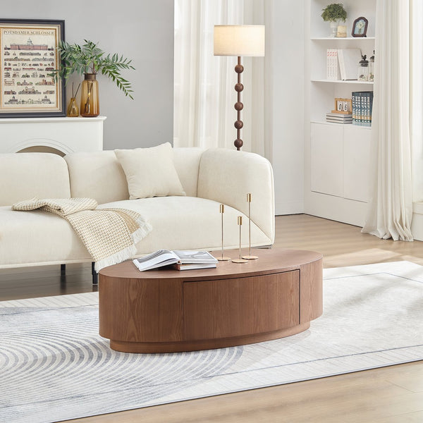 English Elm Modern Oval Coffee Table Matte Finish Mdf Frame with Storage Drawer for Living Room Dark Walnut W2085P384570