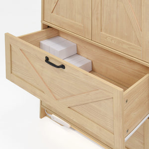 English Elm 4 Door Wooden Wardrobe Cabinet with Led Sensor Light Mirror and Drawers for Bedroom W409S00006