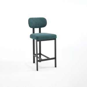 English Elm Bar Stools Set of 2 Upholstered Fabric Seat with Foam Cushion Black Metal Legs W3244P310204