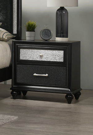 English Elm Unique Round Plush Velvet Button-Tufted Storage Bed Queen with Studded Headboard and 2 Nightstands Set Black 54.75 L x 79.5 W x 8.25 H B2741S00147