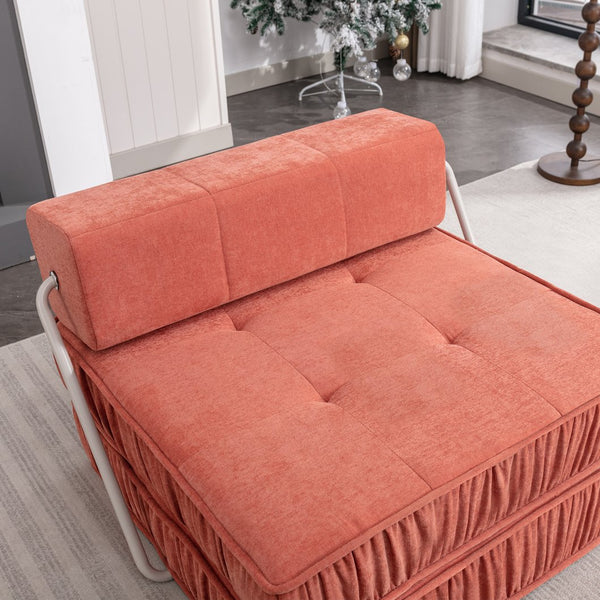 English Elm Green Chenille Floor Sofa Convertible Futon Chair with Modular Sleeping Support Orange W3612P376633