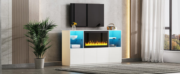 English Elm On-Trend High Gloss Media Console With 34.2" Electric Fireplace & Led Light For Tvs Up To 75" N721S000042K-GIGA