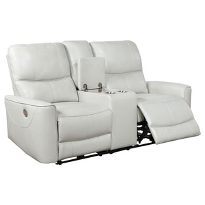 English Elm Denson Dove Grey Power Reclining Loveseat with Console, Cup Holders & Easy-Care Leatherette Comfort B062P353261