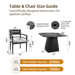 English Elm 5-Piece Outdoor Dining Set With Sintered Stone Table & Sunbrella Chairs - Weather-Resistant Elegance W1886S00031