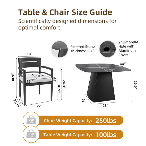 English Elm 5-Piece Outdoor Dining Set With Sintered Stone Table & Sunbrella Chairs - Weather-Resistant Elegance W1886S00031