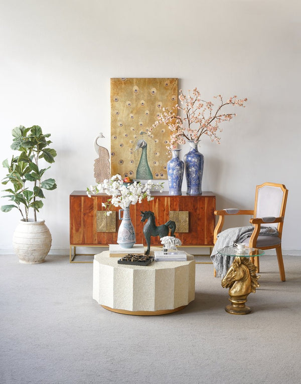 English Elm 30.7x46.5x1.4" Hand-painted Peacock Acrylic Canvas Art with Radiant Gold Textured Ground W2078P481778