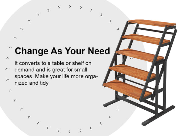 English Elm Extendable Convertible Shelf-to-Table Dining Table with Mahogany Wood & Metal Frame for Small Spaces W3128P281270