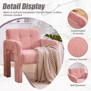 English Elm Modern Ergonomic Armchair with Generous Curved Armrests, Chenille Upholstery, 500lb Capacity, Cozy Lounge Seat Pink W395P380517