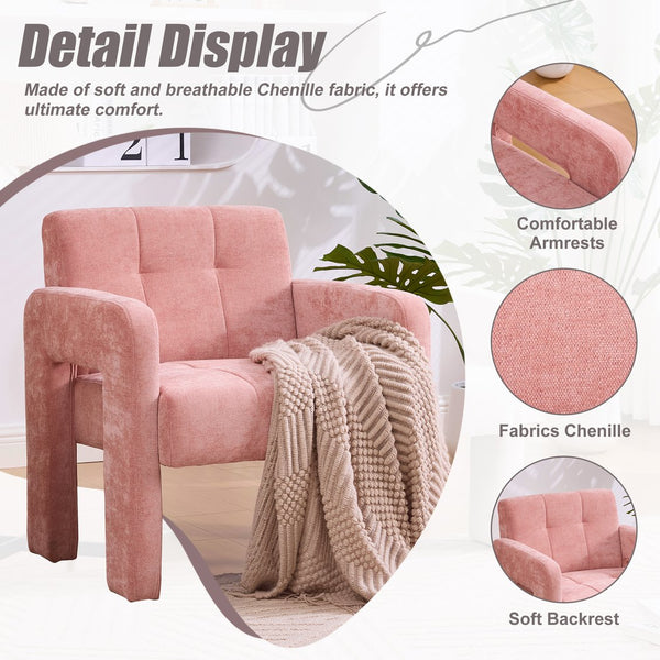 English Elm Modern Ergonomic Armchair with Generous Curved Armrests, Chenille Upholstery, 500lb Capacity, Cozy Lounge Seat Pink W395P380517