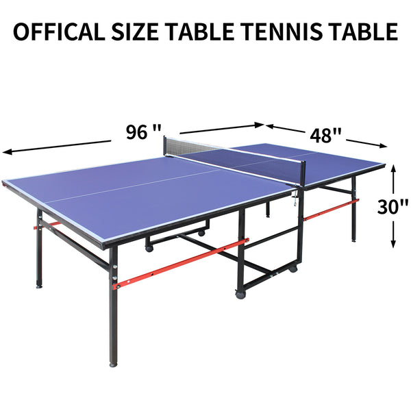 English Elm 8ft Foldable Ping Pong Table Aluminum Frame Indoor Game Set with Paddles Net Balls W1408P153471