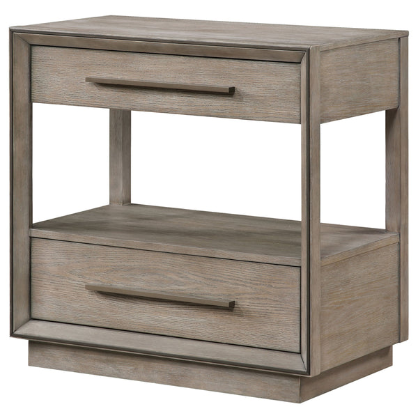 English Elm Prescott Modern Taupe Oak Nightstand with Mitered Trim, 2 Drawers + Open Shelf for Stylish Storage B062P375999