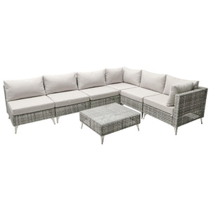 English Elm K&k 7 Piece Outdoor Modular Sectional Wicker Sofa Set with Tempered Glass Coffee Table Grey N707S000011G