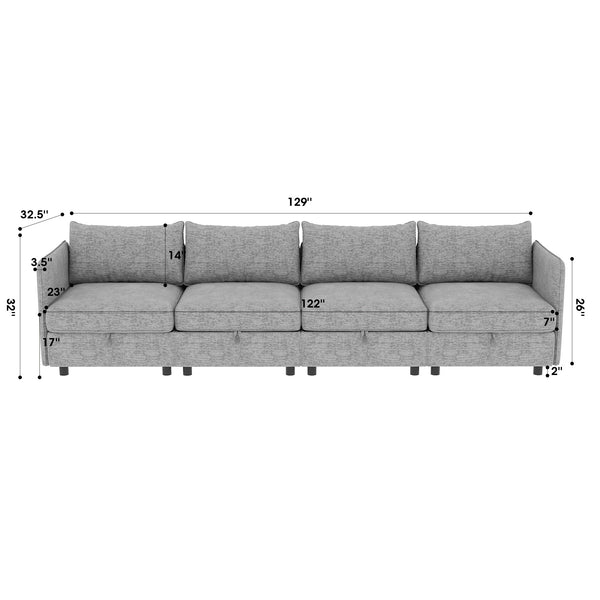 English Elm Modular Sectional Sofa Set with Hidden Storage Pocket Spring Living Room Couch Grey W680S00129