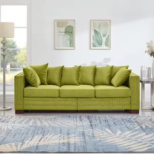 English Elm Modern Velvet Sofa With Square Armrests, Silver Nailhead Trim & Hidden Storage In Green Upholstery W1097S00186