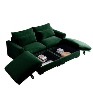 English Elm Corduroy Two-Seater Sectional Sofa With Storage Footrests - Comfy Modular Green Couch For Living Room W714S00668