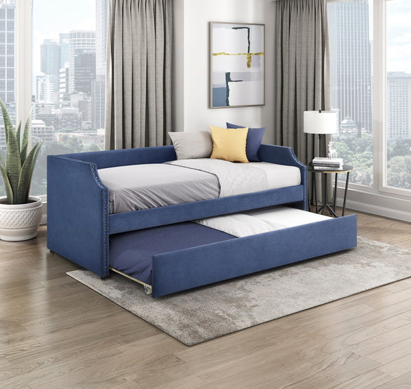 English Elm Modern Upholstered Daybed with Pull Out Trundle Nailhead Trim Twin Guest Room Piece Blue B011P256299