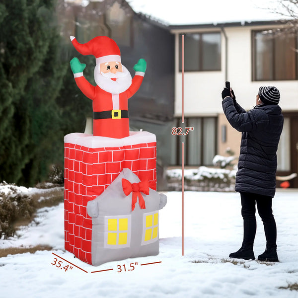 English Elm 7ft Animated Santa Chimney Inflatable Outdoor Holiday Decor with Led Night Display T3971P381226
