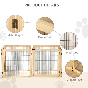 English Elm Pawhut Pinewood Freestanding Pet Gate Six Foldable Panels Locking Door for Dogs W2225P217311