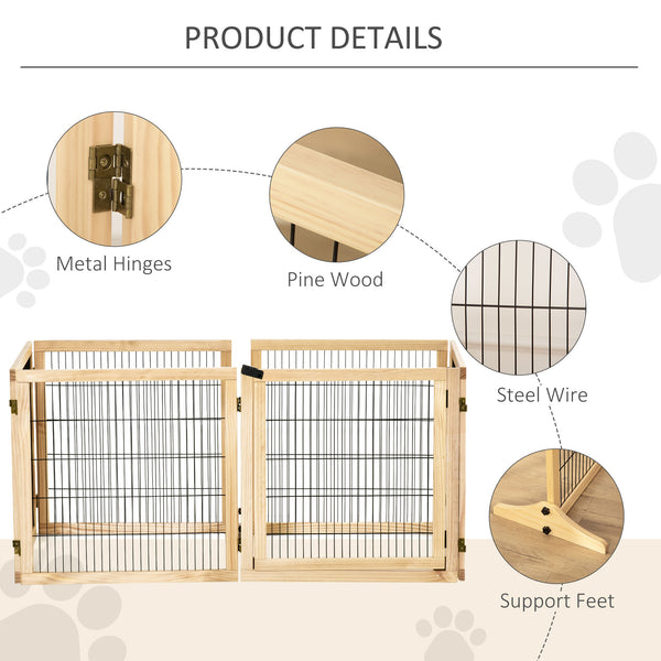 English Elm Pawhut Pinewood Freestanding Pet Gate Six Foldable Panels Locking Door for Dogs W2225P217311