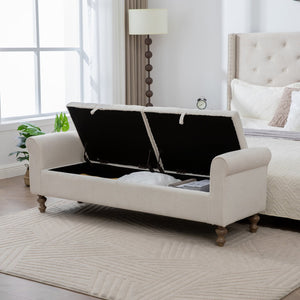 English Elm 65.75" Wide Napped Fabric Storage Bench with Rolled Arms and Walnut Rubberwood Legs W3098P397301