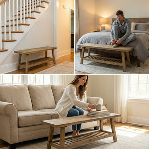 English Elm 43" Farmhouse Cedar Entryway Bench with Lower Shelf Distressed Rustic Wood Seating W3204P453623