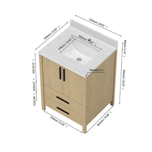 English Elm 24" Freestanding Bathroom Vanity with Countertop Soft Close Storage Melamine Cabinet T3785P442249