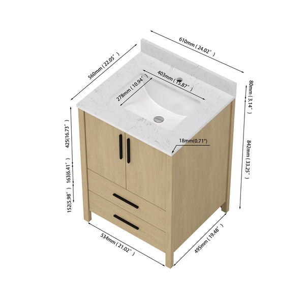 English Elm 24" Freestanding Bathroom Vanity with Countertop Soft Close Storage Melamine Cabinet T3785P442249