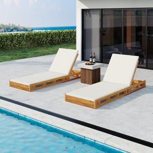 English Elm Christopher Knight Home® - Lounge Chaise Set - Premium Acacia Wood With Water-Resistant Cream Cushions For Outdoor Relaxation N770P272405T_N770P253018C