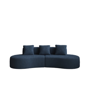 English Elm 3-seater Velvet Curved Sectional Sofa Plush Cloud Design for Open Living Rooms Blue W1765S00122
