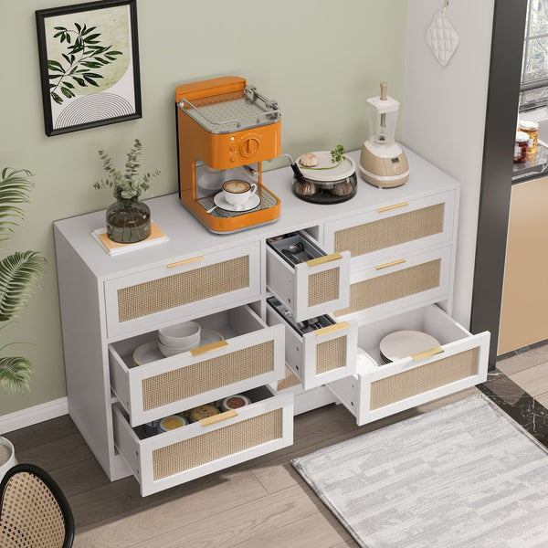 English Elm 51.2 Rattan Locker with 9 Spacious Drawers and Metal Handles—Versatile Storage for Home Organization White W757P238063