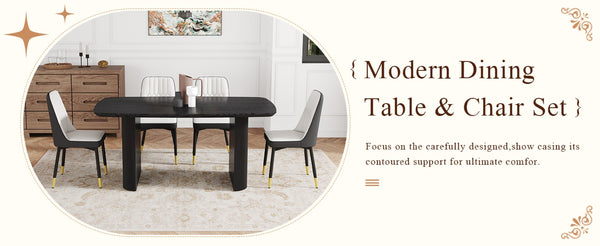 English Elm Table And Chair Set: Modern Black Wood-Grain Dining Table With 4 Stylish Spliced Chairs For Comfort W1151S04177-GIGA