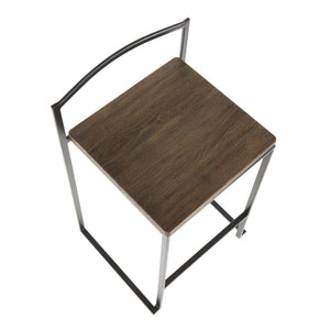 English Elm Stackable Counter Stools Bamboo Seat Matte Black Steel Frame Kitchen Island Set of 2 B202P471210