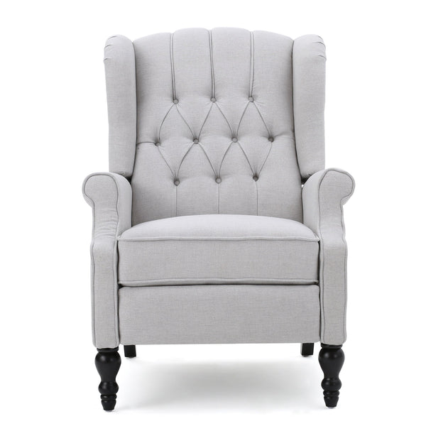 English Elm Christopher Knight Home® - Light Grey Tufted Fabric Arm Chair Recliner with Wingback Design, Button-Tufted Diamond Stitch Comfort and Pushback Recline, 28.5"W x 62"D Fully Reclined — Stylish Living Room Accent 56992.00LGY
