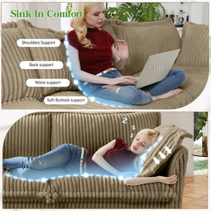 English Elm Slipcovered Long Sofa - Cozy 4-Seater Camel Corduroy Couch With Removable Covers For Easy Care W3041S00069-GIGA