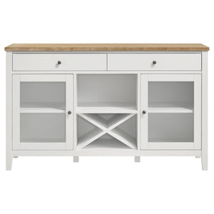 English Elm Prager Farmhouse Brown & White 2-Door Dining Sideboard with Wine Cubby, Drawers & Shelves (59") B062P353258