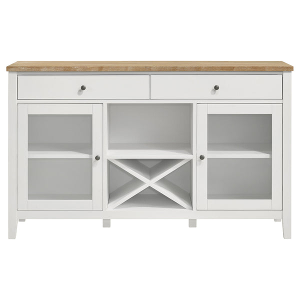 English Elm Prager Farmhouse Brown & White 2-Door Dining Sideboard with Wine Cubby, Drawers & Shelves (59") B062P353258